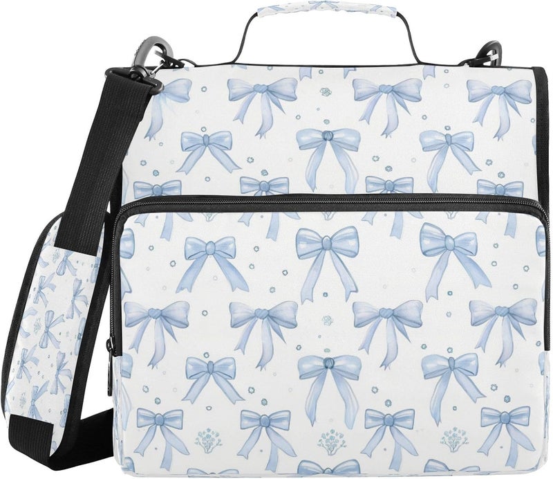 KEEPREAL Blue Bows Zipper Binder for School with Shoulder Strap & Extra Pockets - 1.5 Inch 3-Ring Binder Holds 500+ Sheets, Textbooks, Laptop - Image 1